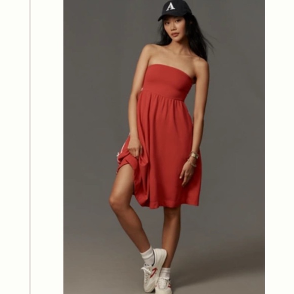 🌻🌻NEW Anthropologie Strapless Red Midi Dress - small - Picture 1 of 1